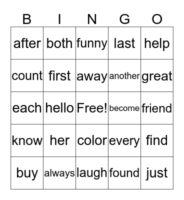 Julian's words Bingo Card