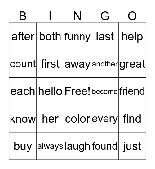 Julian's words Bingo Card
