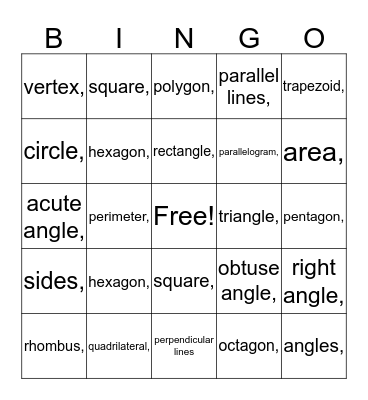 Geometry Bingo Card