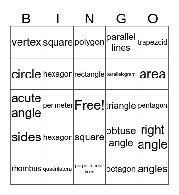 Geometry Bingo Card