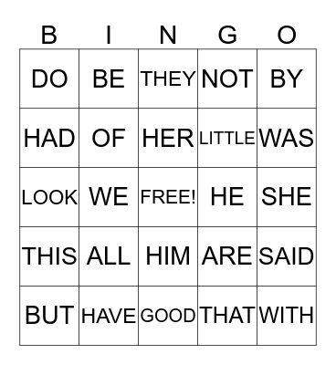 SIGHT WORDS Bingo Card