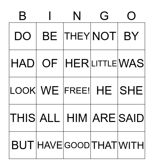 SIGHT WORDS Bingo Card