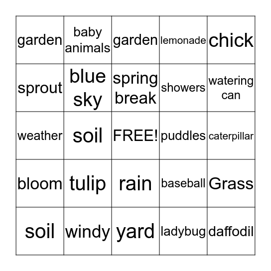 SPRING  BINGO    Bingo Card