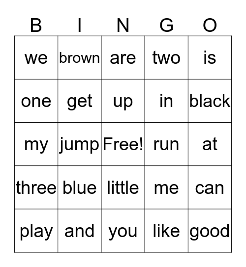 Kindergarten High Frequency Words (30 words) Bingo Card