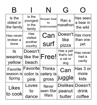 People Bingo Card