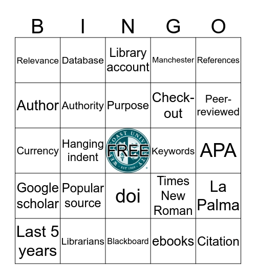 Library Bingo Card