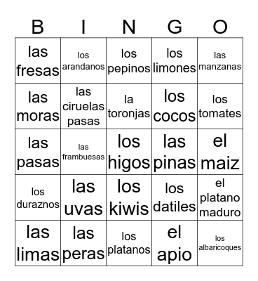 Spanish Bingo Card