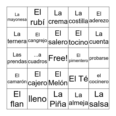 Vocabulario Bingo Card