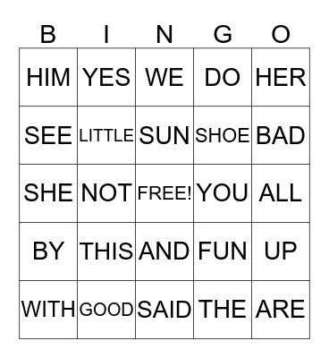 SIGHT WORDS Bingo Card