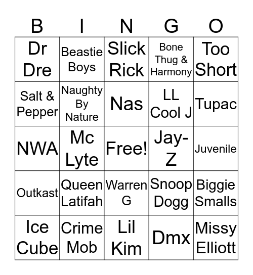 Old School Rap Round 2  Bingo Card