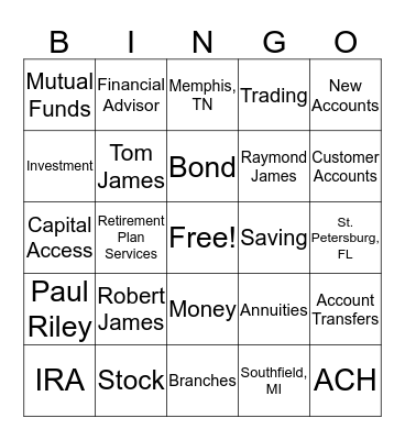 Raymond James Bingo Card