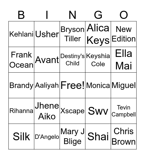 R & B Round 3 Bingo Card