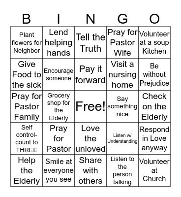 Acts of Kindess Bingo Card