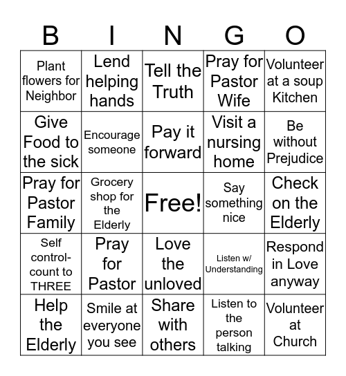 Acts of Kindess Bingo Card