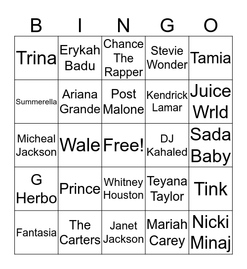 Trap Bingo Round 4 Freestyle  Bingo Card