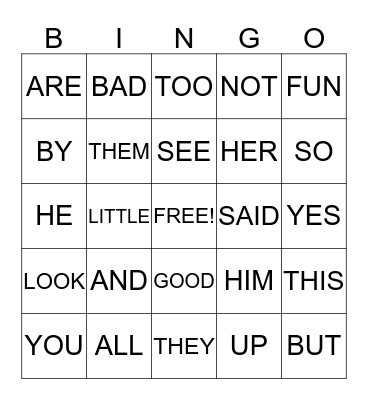 SIGHT WORDS Bingo Card