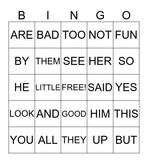 SIGHT WORDS Bingo Card