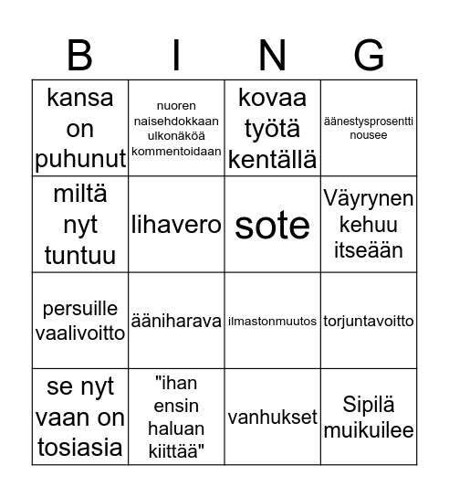 vaalivalvojaiset! Bingo Card