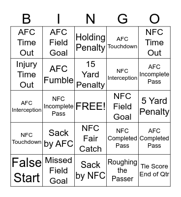Nick and Donna Super Bowl Bingo Card