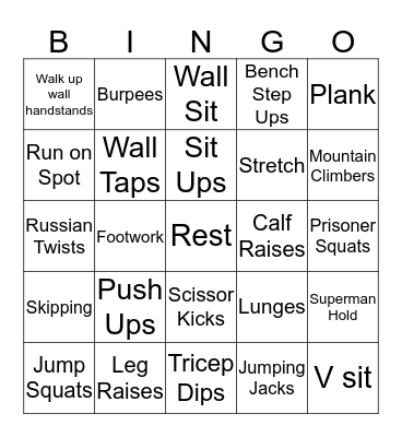 Fitness Bingo Card