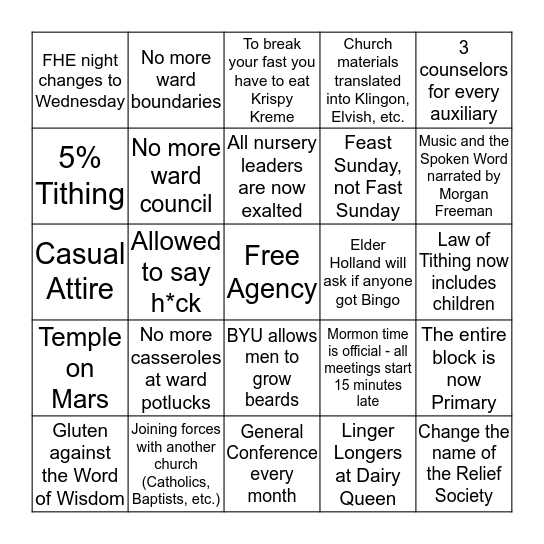 Conference Changes Bingo Card