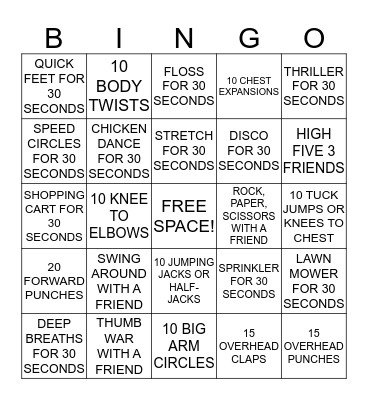 FITNESS BINGO!!! Bingo Card