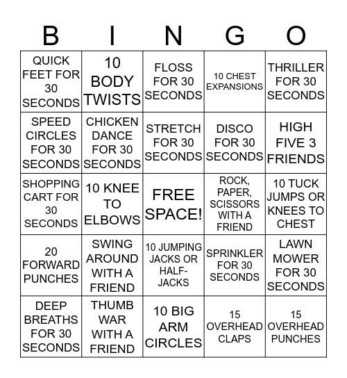 FITNESS BINGO!!! Bingo Card