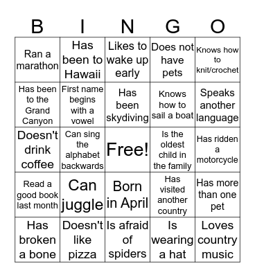 People BINGO Card