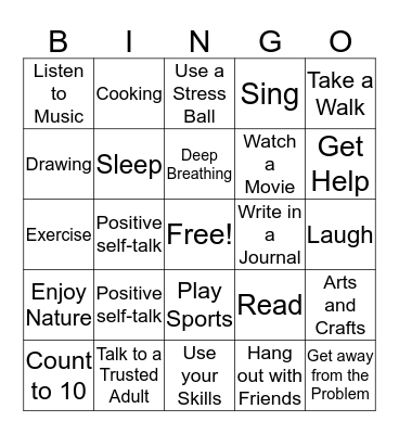 Coping Skills Bingo Card