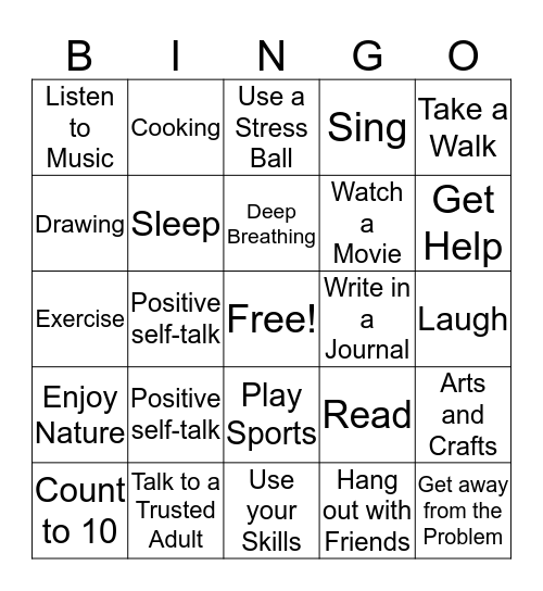 Coping Skills Bingo Card