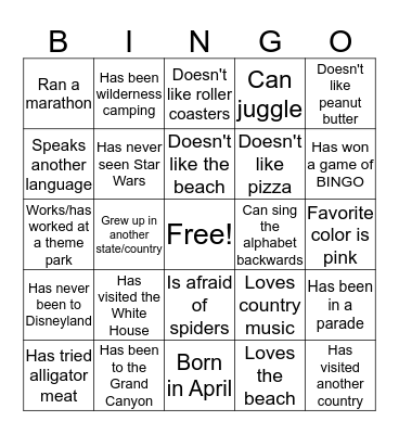 People BINGO Card