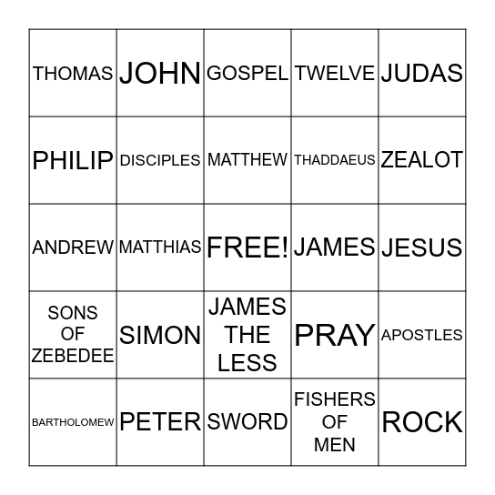 JESUS CHOOSES TWELVE Bingo Card