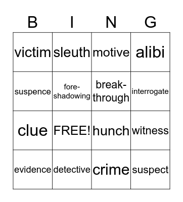 Mystery Vocabulary Bingo Card