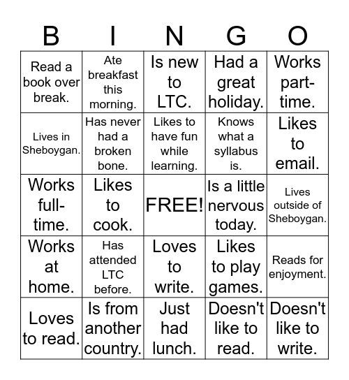 Human Bingo Card