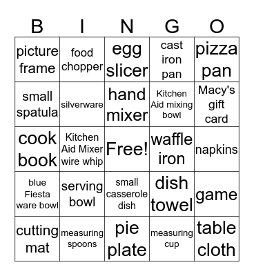 Bridal Shower Bingo Card