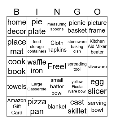 Wedding Shower Bingo Card