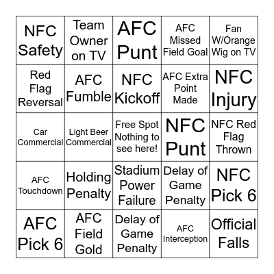 Super Bowl XLIX Bingo      Bingo Card