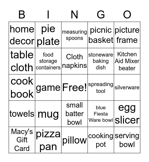 Wedding Shower Bingo Card