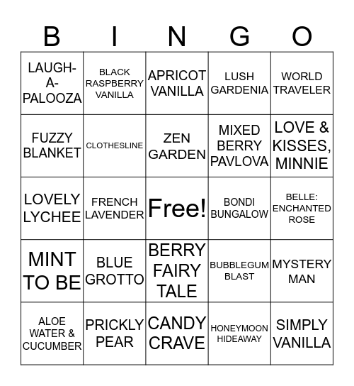 Scentsy Bingo Card