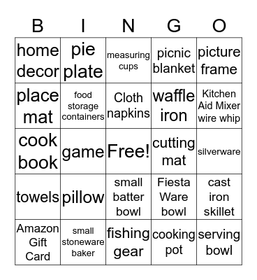 Wedding Shower Bingo Card