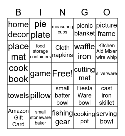 Wedding Shower Bingo Card