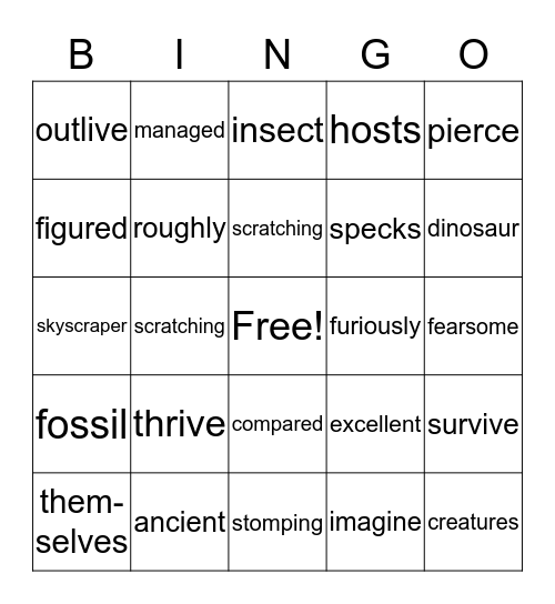 Dinosaur Fleas Bingo Card