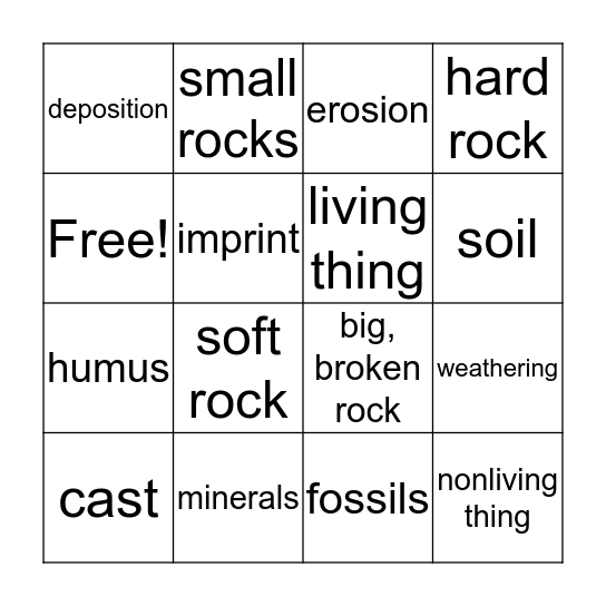 Rocks and Soils Review Bingo Card