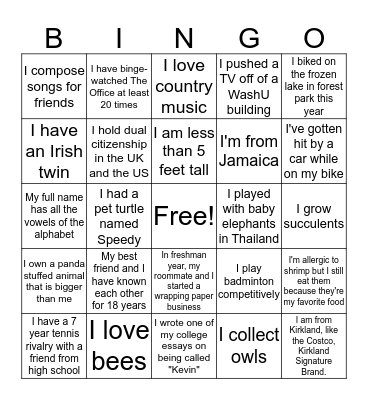 Fun Facts about China Care Exec Bingo Card