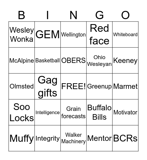 Wes Walker Retirement Bingo Card