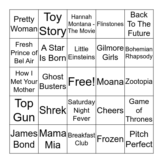 Name that Movie/TV Show Bingo Card