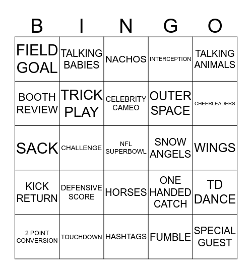 SUPER BOWL BINGO Card