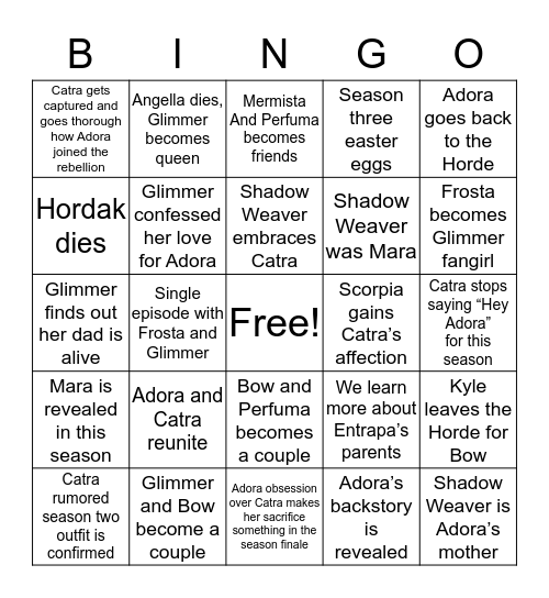 She-Ra Season 2 Bingo Card