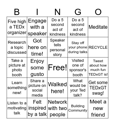 TEDx BEND BINGO Card