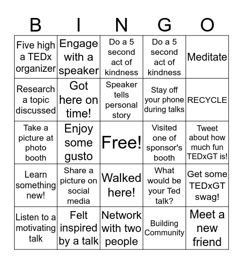 TEDx BEND BINGO Card